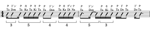 TaDhomの冒頭のフレーズの譜面