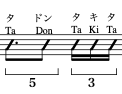 TaDhomの２小節目１〜２拍目の譜面をインド式に書き換え